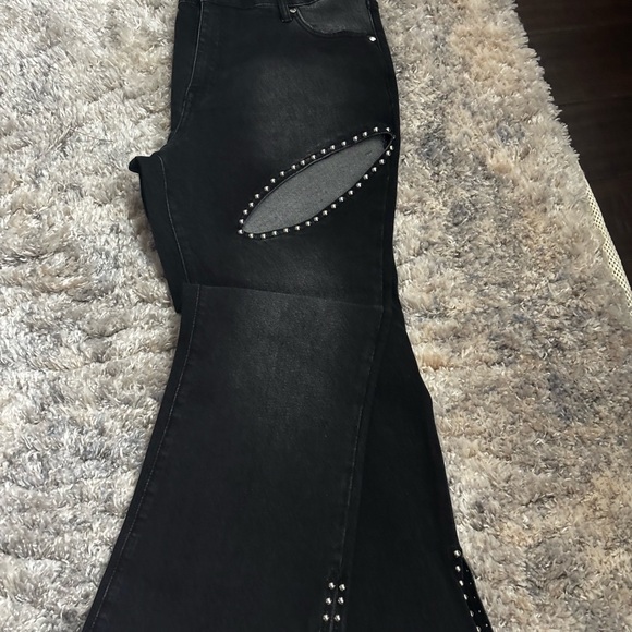 Fashion Nova Self Assured Stretch Embellished Bootcut Jeans - Black Wash - Picture 6 of 10